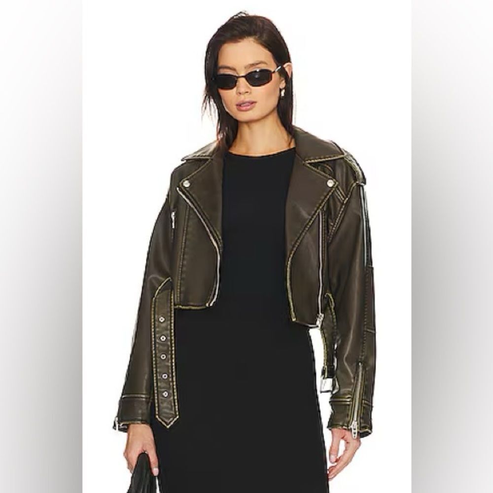 🔥Blank NYC Dark Olive Leather Jacket Sz Small NWT